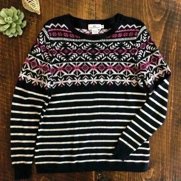 Vineyard Vines | Blue & Cream Striped Fair Isle Sweater - Picture 1 of 4